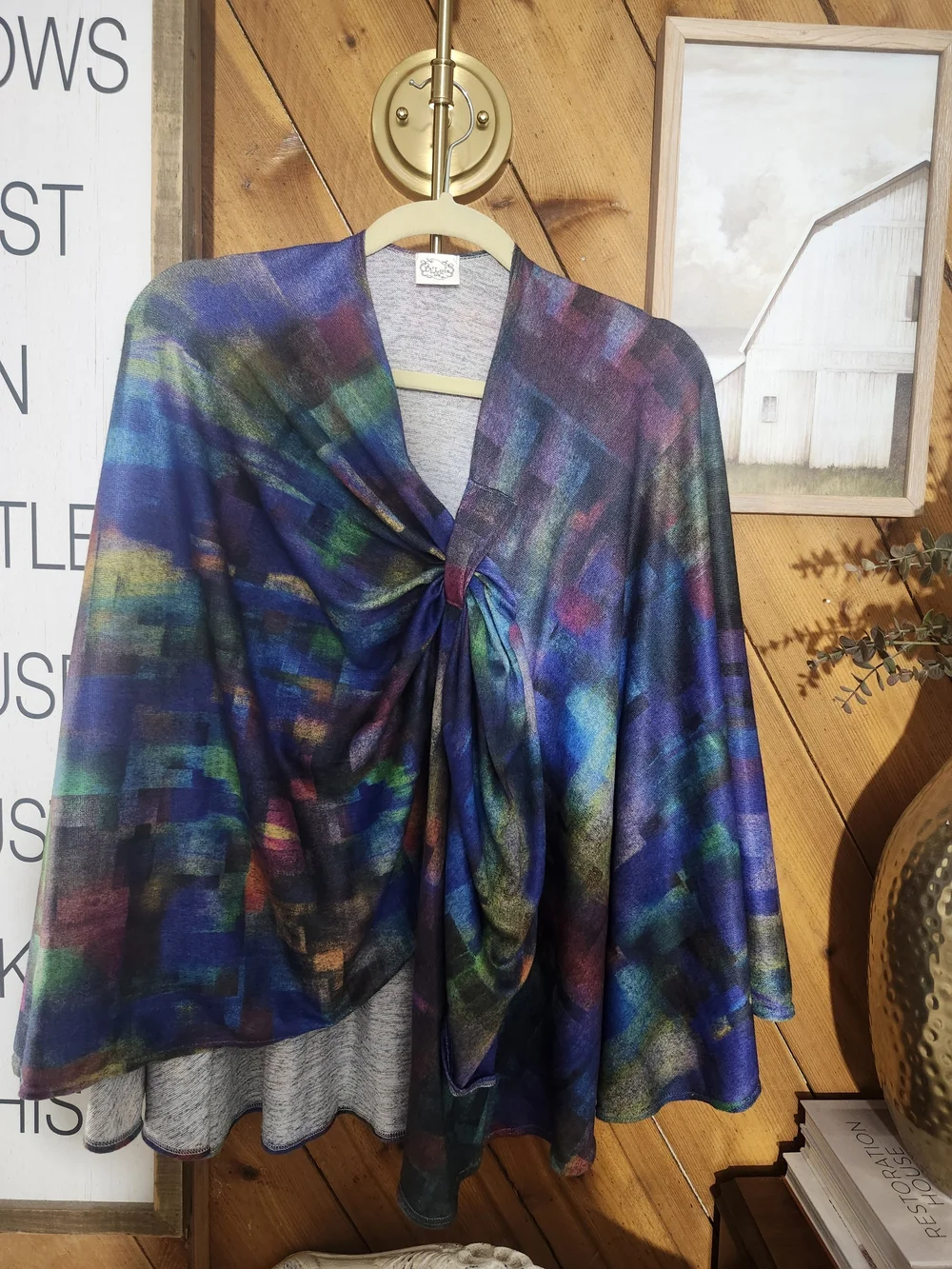 Et' Lois USA Abstract Kimono Wrap Artwear Boho Layer OS Shawl